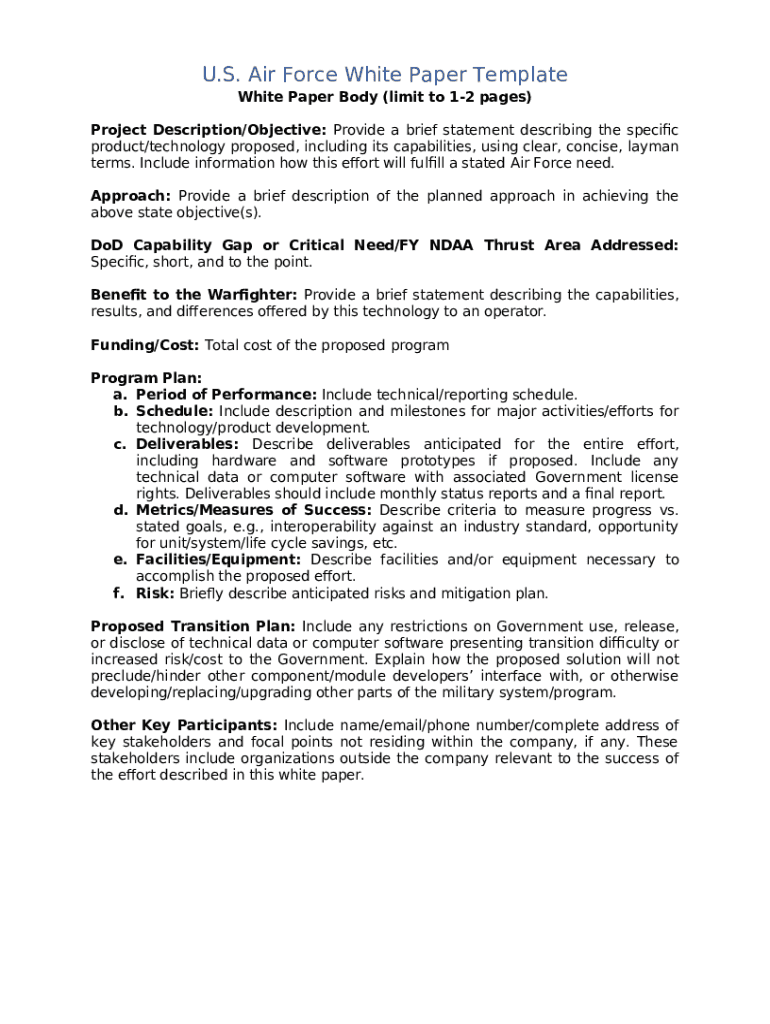 U S Air Force White Paper Templates SlideShare Doc Template PdfFiller