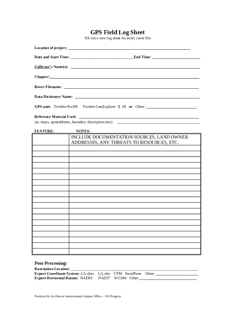 GPS Log Sheet - U.S. Forest Service Doc Template | pdfFiller