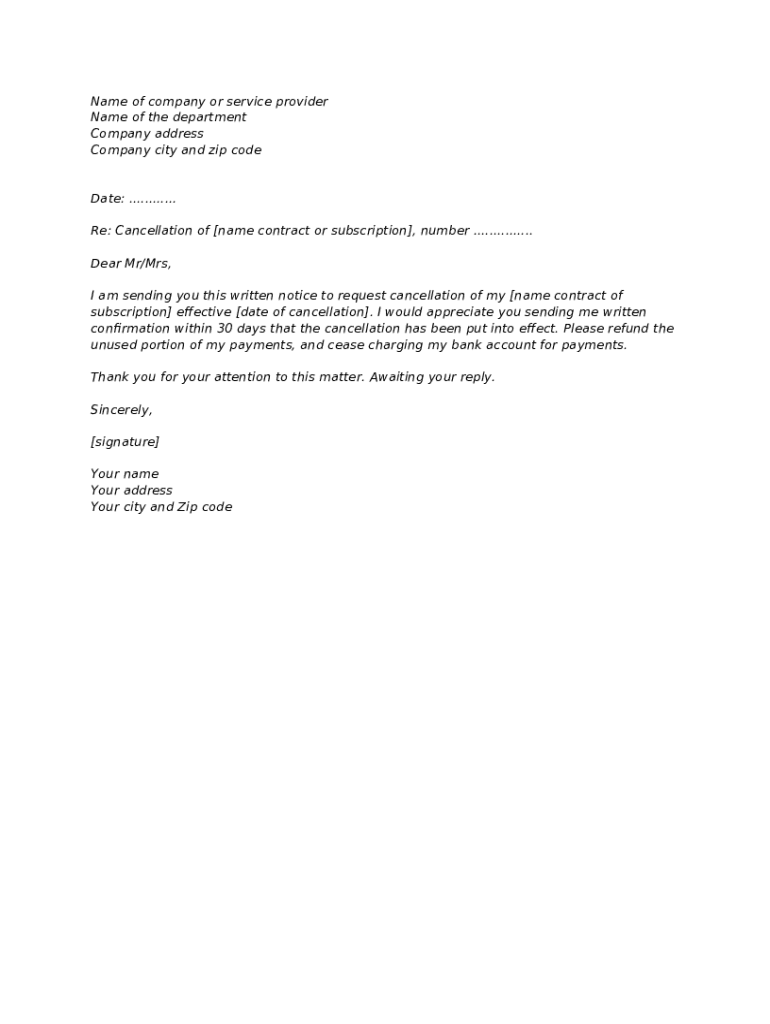 Cancellation letter template Writing cancellation letter Doc Template