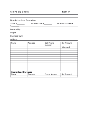 Silent Bid SheetItem #