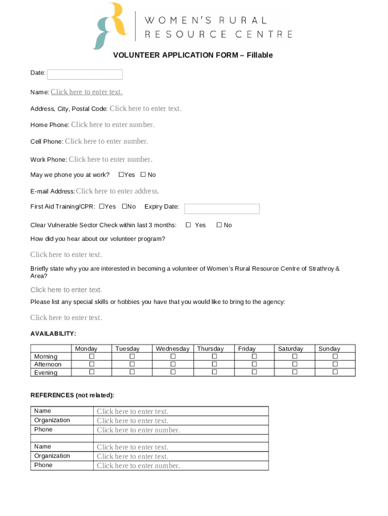 VOLUNTEER APPLICATION - Doc Template | pdfFiller