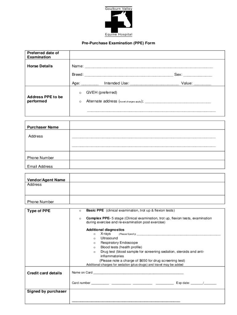 Fillable Online PrePurchase Examination (PPE) Form Fax Email Print