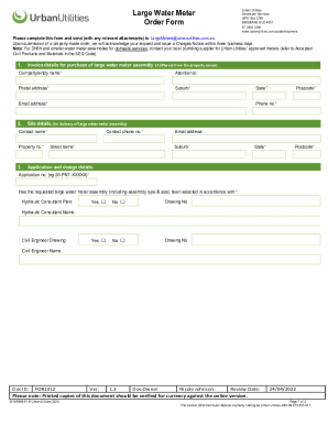 Large Water Meter Order Form. Developer Services Large Water Meter Order form