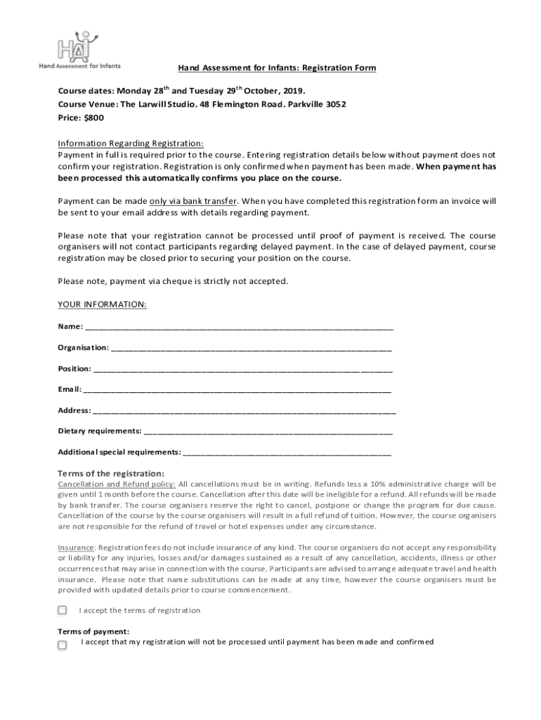 Fillable Online Hand Assessment for InfantsRegistration Form2019.docx