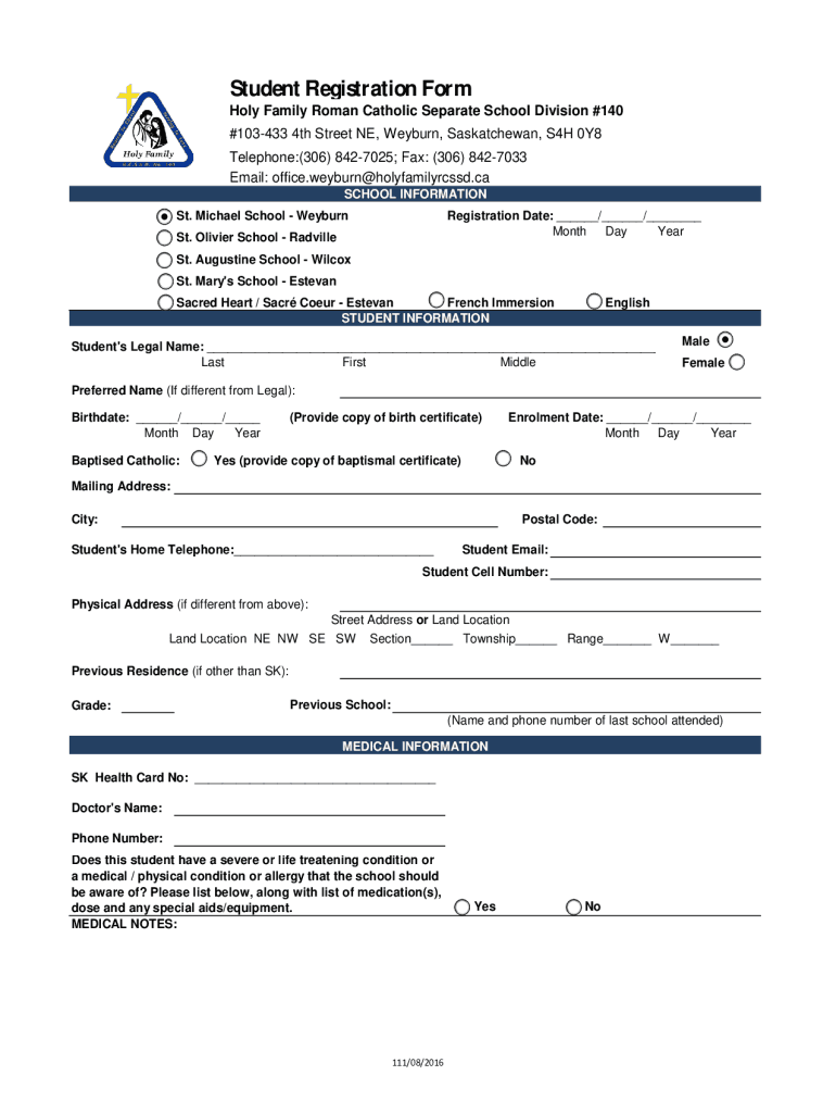 canada school student registration Preview on Page 1