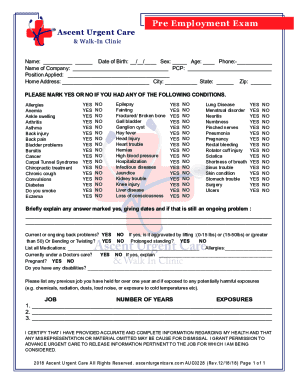 Pre Employment Exam Ascent Urgent Care