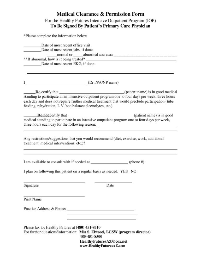 medical clearance form Preview on Page 1