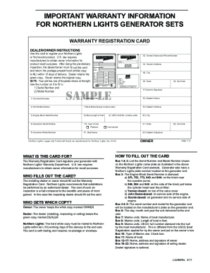 WARRANTY REGISTRATION CARD Northern Lights warrants to the ...
