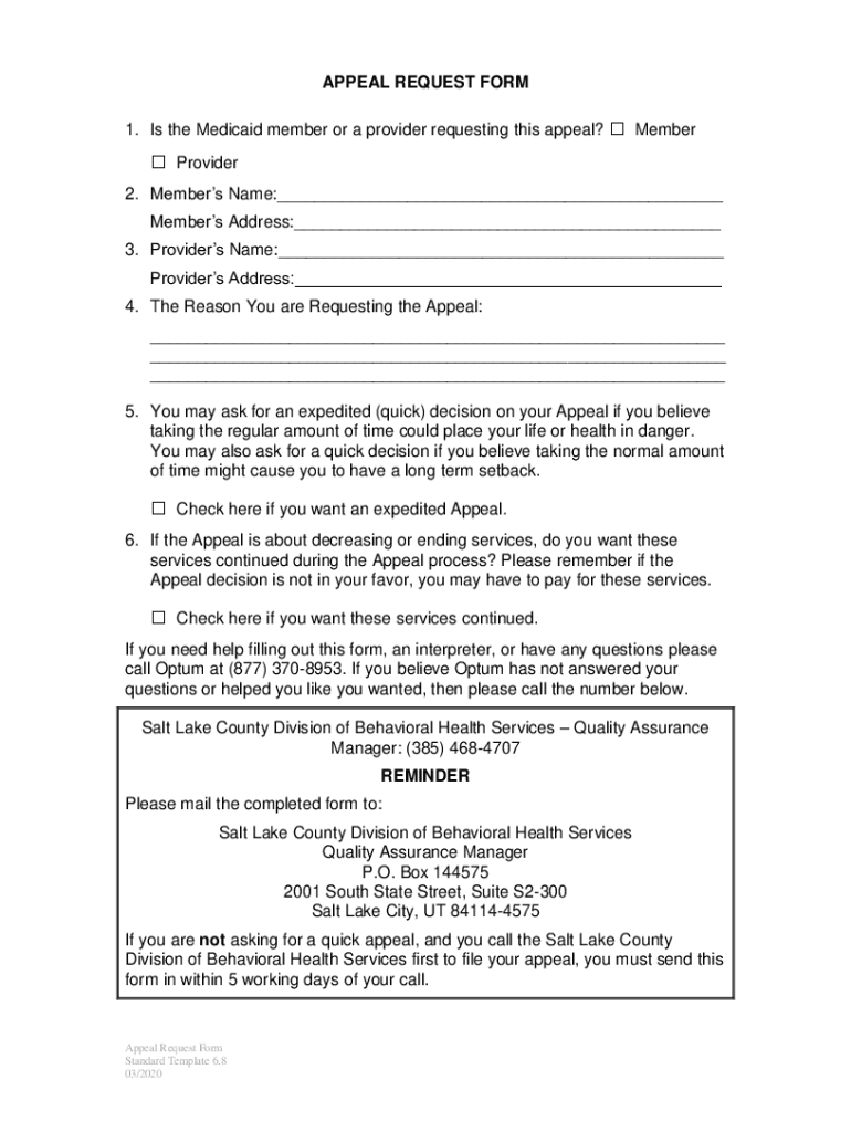 Fillable Online Provider Claims Appeal Request Form Molina Healthcare