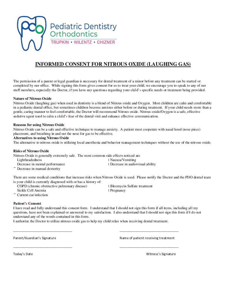 Fillable Online NITROUS OXIDE INFORMED CONSENT FORM The Childrens