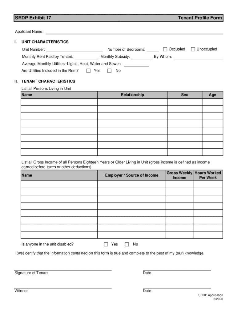 Fillable Online SRDP Exhibit 17 Tenant Profile Form Fax Email Print ...