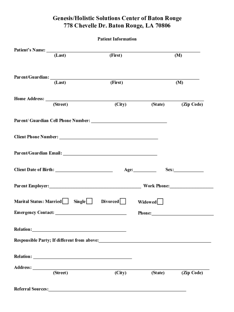 Fillable Online Genesis/Holistic Solutions Center of Baton Rouge 778