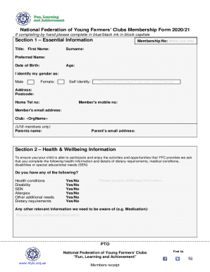 National Federation of Young Farmers’ Clubs Membership Form 2020/21