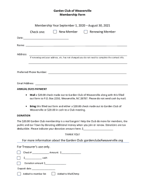 Garden Club of Weaverville Membership Form Membership ...