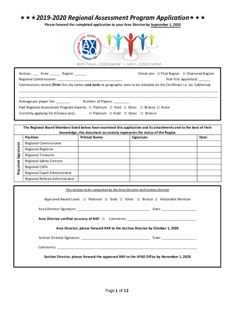 Regional Assessment Program form 2019-2020 Preview on Page 1