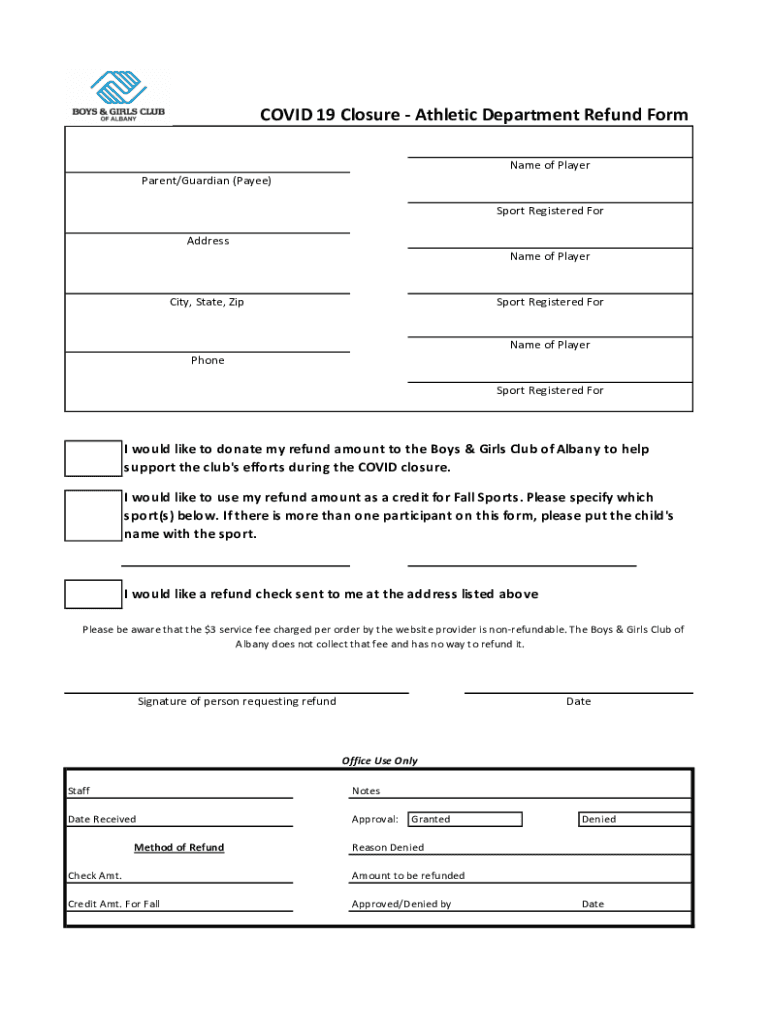 Fillable Online Copy of Athletic Refund Test Form Fax Email Print