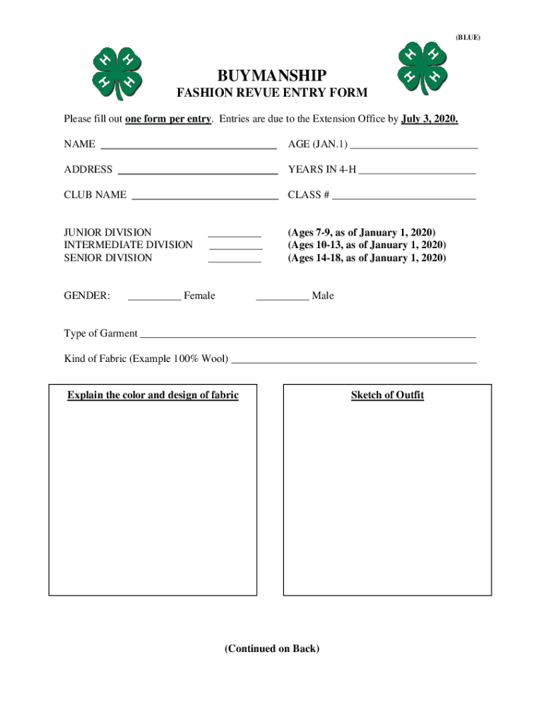 Fillable Online 4H Fashion Show Entry Form Nebraska Extension Fax