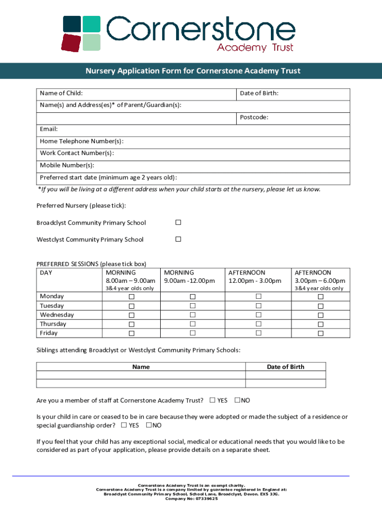 Fillable Online Church Nursery Registration Form Template - Fill Out ...
