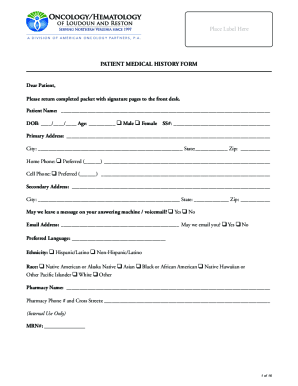 PDF New Patient Forms - Oncology/Hematology of Loudoun and Reston