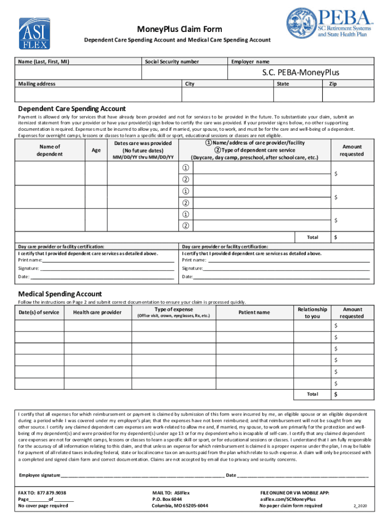 MoneyPlus Claim Form - HomeS C PEBA Preview on Page 1