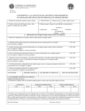 Disaster Unemployment Assistance Application Supplement