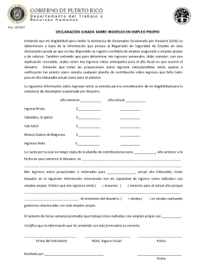 Disaster Unemployment Assistance Self-Employment Income Affidavit