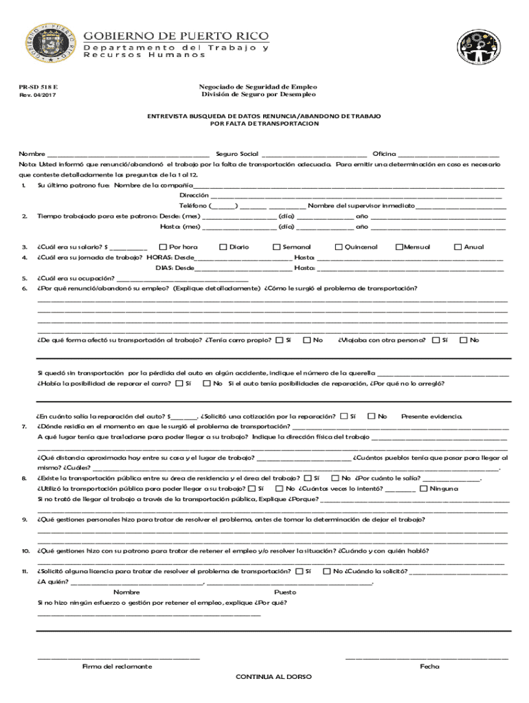 Unemployment Claim Transportation Issue Form Preview on Page 1