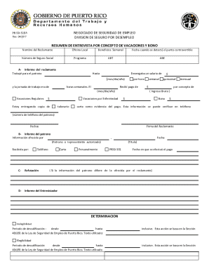 Unemployment Vacation Bonus Interview Summary Form