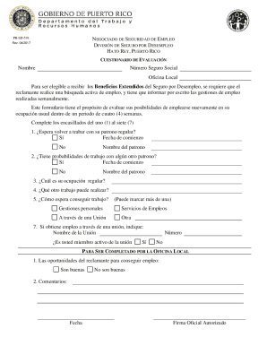 Unemployment Benefits Evaluation Form