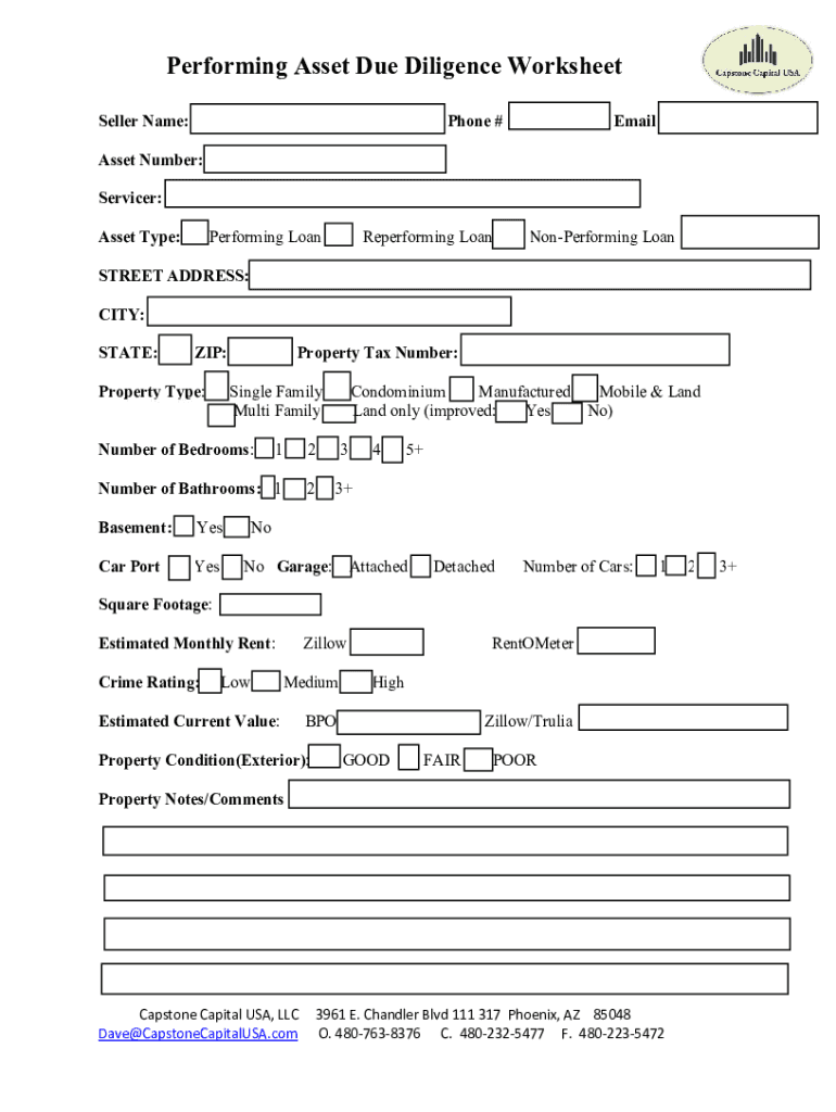 Fillable Online Performing Asset Due Diligence Worksheet Fax Email