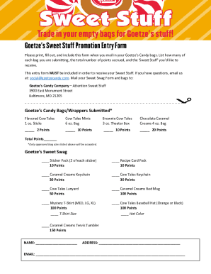Fillable Online Goetzes Sweet Stuff Promotion Entry Form Fax Email ...
