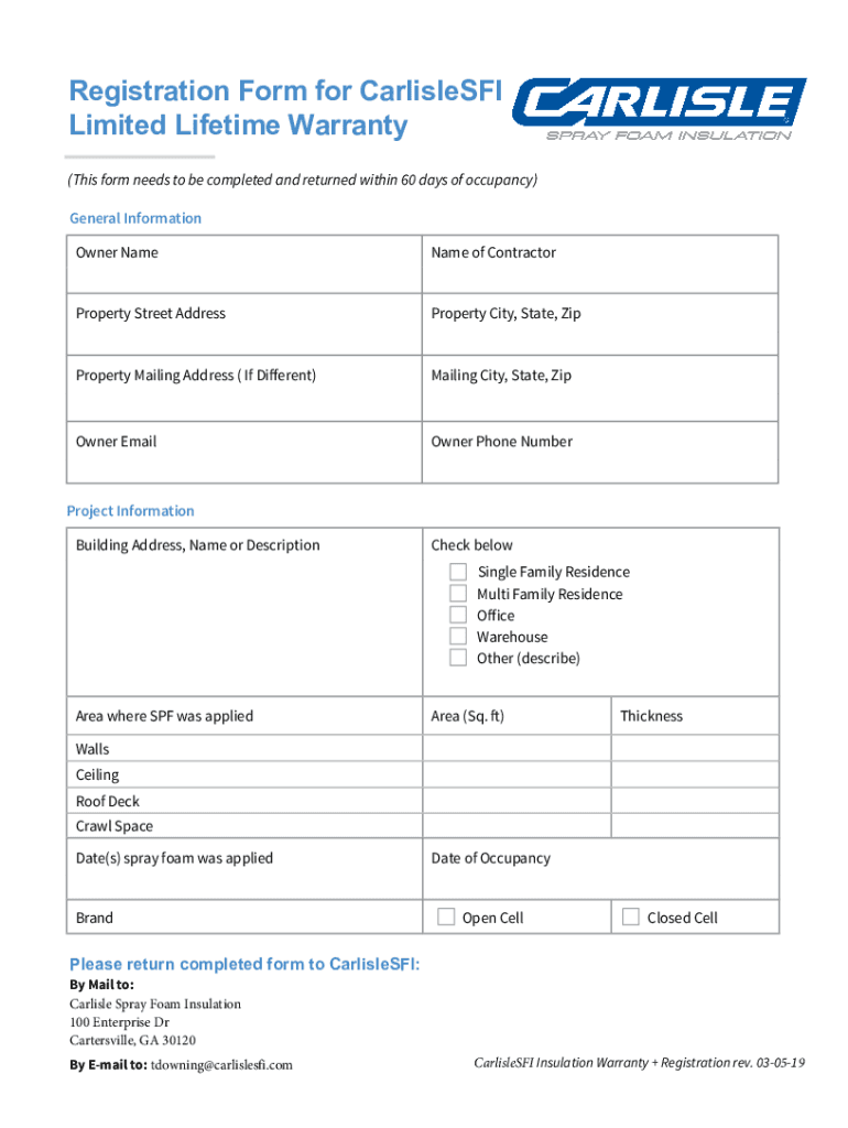 Fillable Online Carlisle Insulation Certificate - Carlisle Spray Foam ...