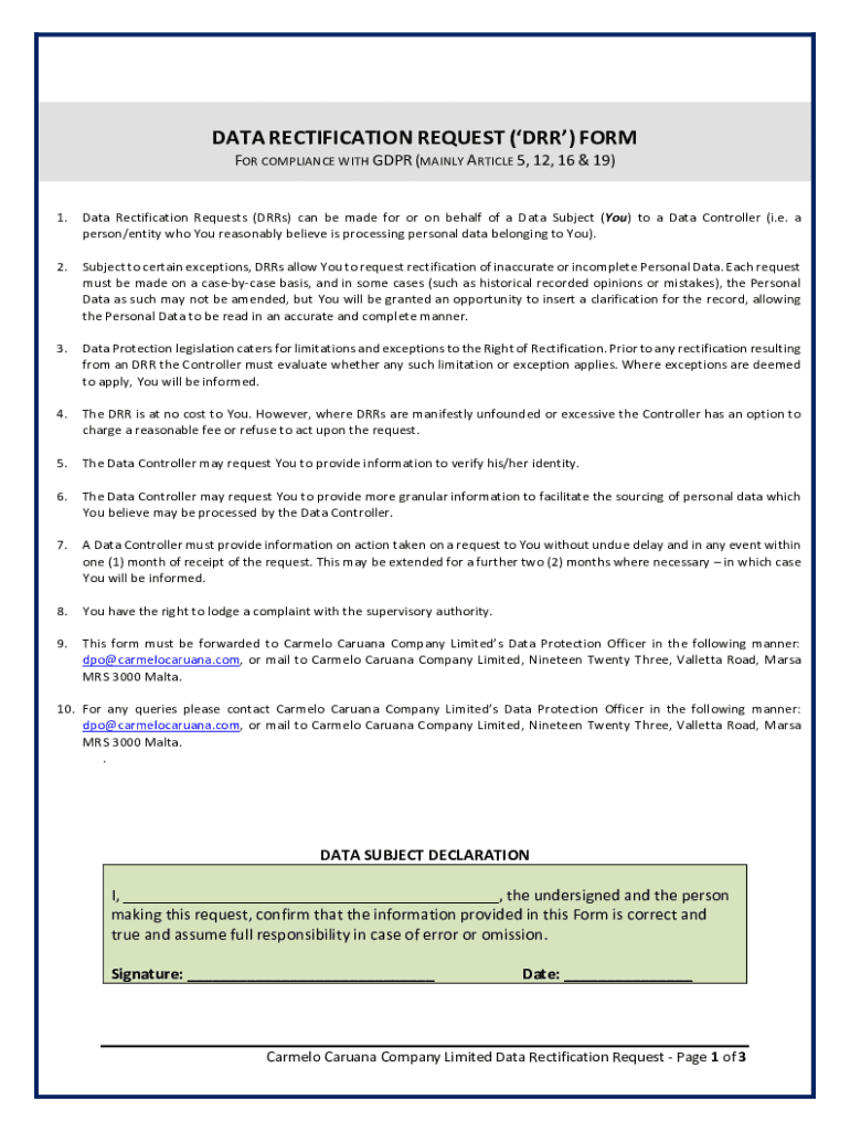 Fillable Online DATA RECTIFICATION REQUEST (DRR) FORM Fax Email Print