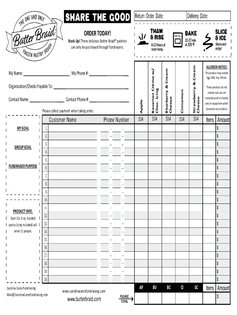 Fillable Online Butter Braid Order Form Abiding Savior Fax Email