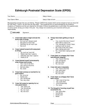 Fillable Online Edinburgh Postnatal Depression Scale (EPDS Fax Email Fillable Online Edinburgh Postnatal Depression Scale (EPDS Fax Email