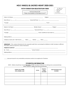 Registration Form - Holy Family Parish - Brillion, WI