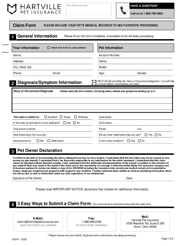 hartville pet insurance claim form Preview on Page 1