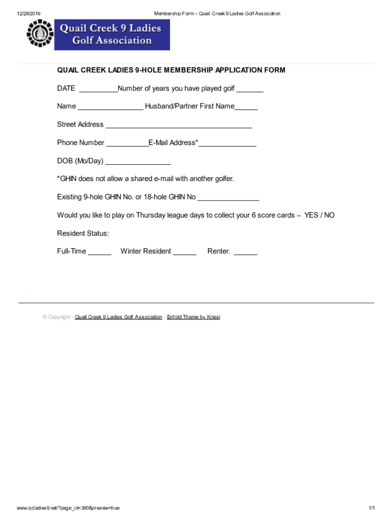 Fillable Online BYLAWS OF Quail Creek 9 Ladies Golf Association Article