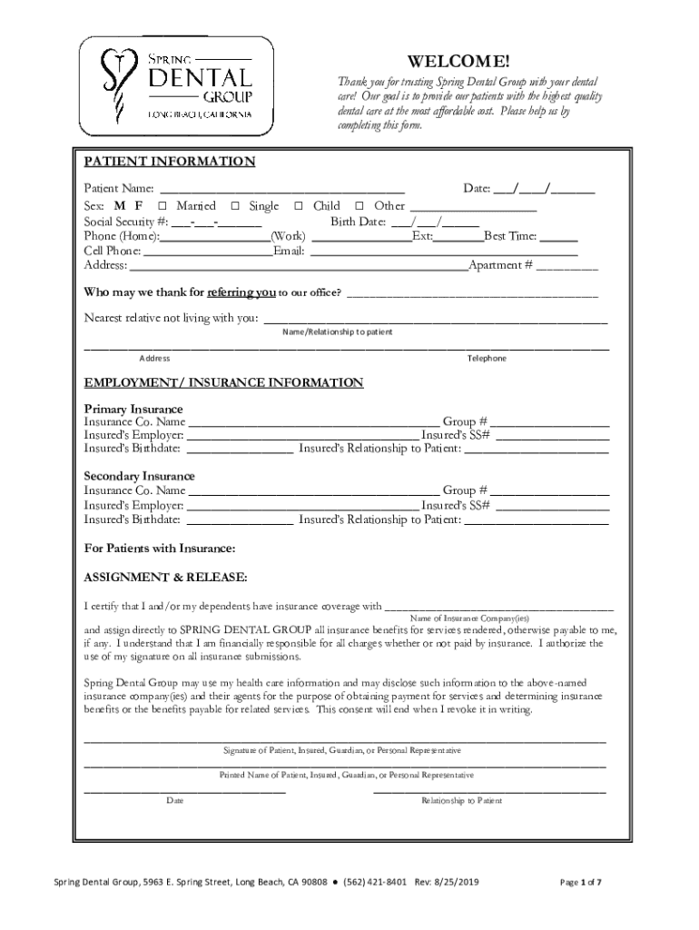 Fillable Online Learn About Our Dental Family At Spring Dental Group