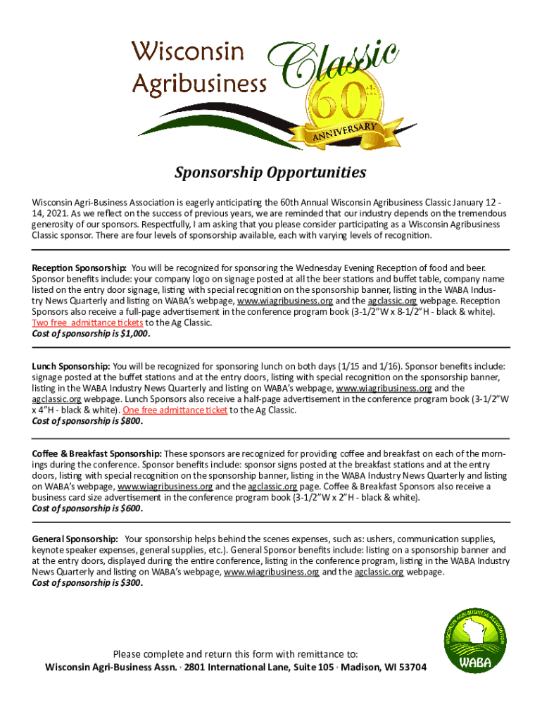 Fillable Online Wisconsin AgriBusiness AssociationWorkforce Innovation and Opportunity Act