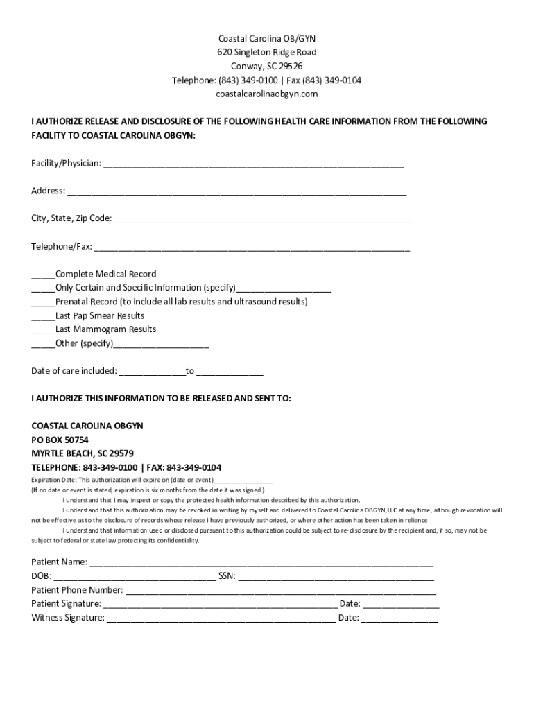 Fillable Online OB/GYN needed at the Beach in Coastal South Carolina