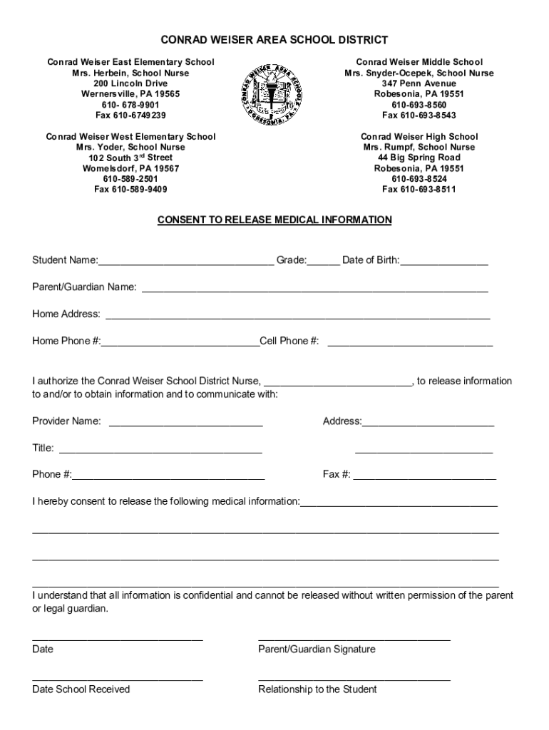 Fillable Online Home Conrad Weiser Area School DistrictWeiser Schools