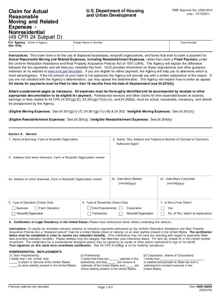 Claim for Actual U S Department of Housing - MiPlace Preview on Page 1