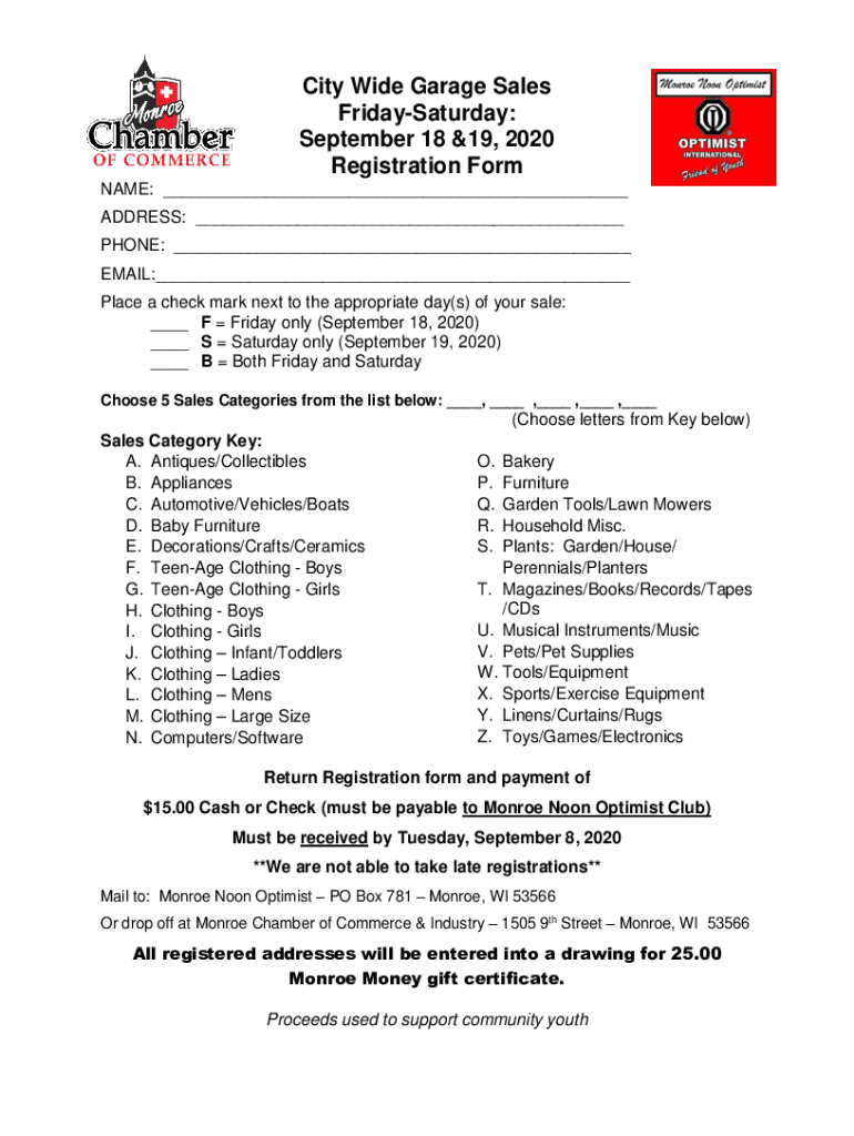 Fillable Online CityWide Garage Sale Registration Forms Now Available