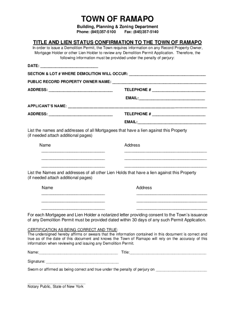 Fillable Online Fillable TOWN OF RAMAPO CONTACT SHEET Building