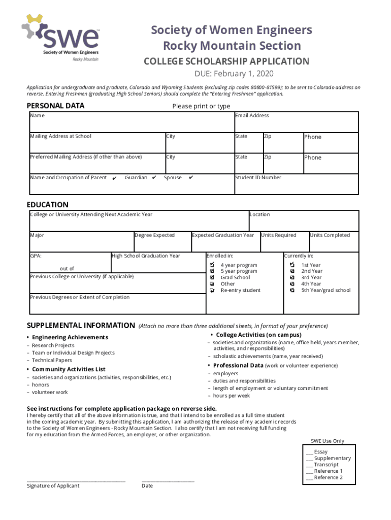 Fillable Online Scholarships Society of Women Engineers Fax Email
