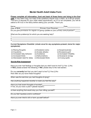 Fillable Online Mental Health Intake Form - James CurryIntake ...