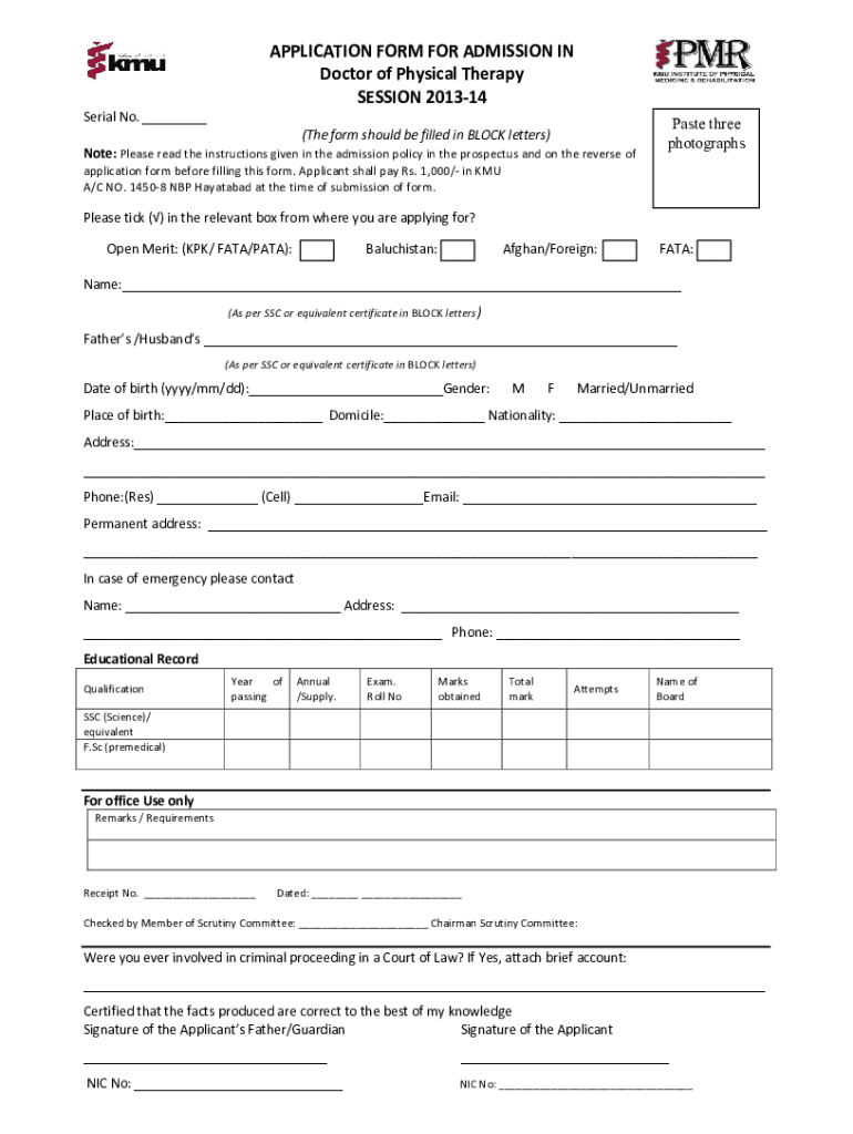 Fillable Online Application form undergraduate programs 1 Fax Email ...