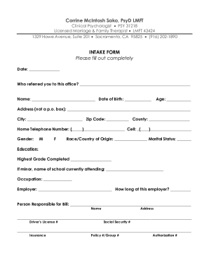 Fillable Online INTAKE FORM Please fill out completely Fax Email Print ...