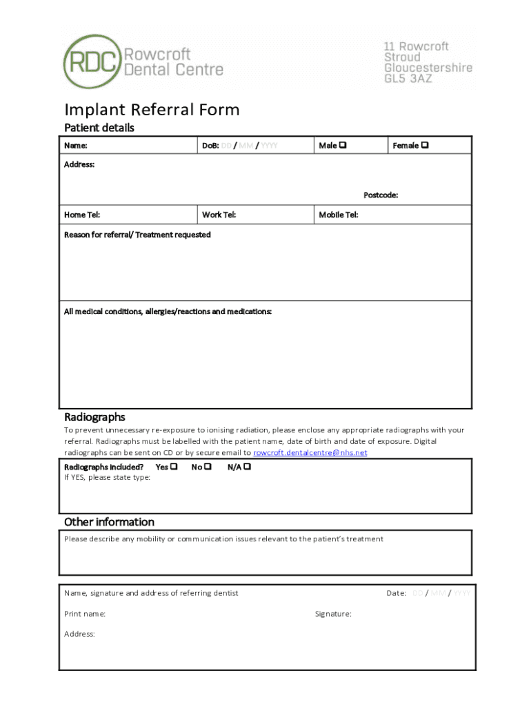 Fillable Online ORAL SURGERY REFERRAL FORM Lovat House Dental